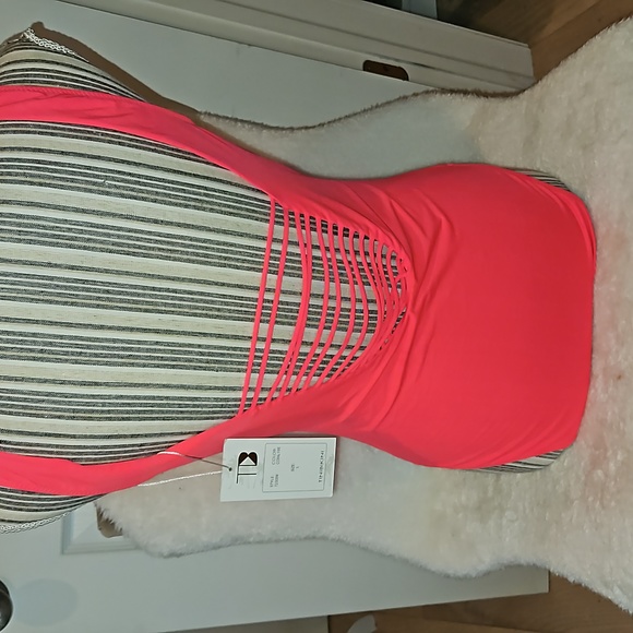 TINIBIKINI One Piece Swimwear Coral Fire Color Strappy Cut Out Style 7230 SW SzL - Picture 5 of 11